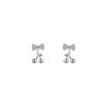 Sparkling silver bow and cherry drop earrings featuring inlaid white cubic zirconia stones - Bow Knot Cherry Stud Earrings (Platinum Plated) / Silver