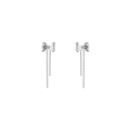 Silver bow earrings with cascading tassel chains and central diamond inlay on white background - Bowknot Tassel Studs (Copper Plated White Gold + 925 Silver Post)