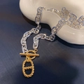 Two-tone silver and gold mixed metal necklace with anchor chain and OT toggle closure - Gold and Silver Bicolor Necklace