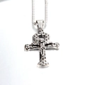 Collana hip hop con ciondolo a croce Ankh in acciaio inossidabile argento con motivo a pietra - Solo Pendente (Senza Catena)