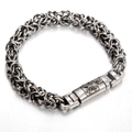 Heren vintage titanium stalen Byzantijnse armband met antieke zilveren afwerking en schubben - Drakenkop Stijl