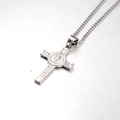 Macro detail of silver St. Benedict cross pendant with polished stainless steel finish - Silver Style (Pendant Only (Without Chain))