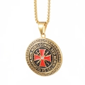 Collier templier rétro avec pendentif croix de Malte rouge et devise latine sur chaîne - Médaille Ronde Croix Or Pendentif Uniquement (Sans Chaîne)