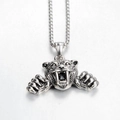 Hip-Hop-Halskette mit Tigerkopf-Anhänger aus Edelstahl im Vintage-Silber-Stil für Damen und Herren - Nur Anhänger (Keine Kette) / Silber