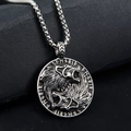 Detail of Viking wolf head pendant with Runic symbols and antique silver finish - Double Wolf Heads Style / Pendant Only (Without Chain) Silver