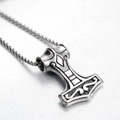 Retro Mjölnir Anhänger Halskette aus oxidiertem Stahl mit nordischen Gravuren - Thors Hammer Stil / Nur Anhänger (Keine Kette) / Silber