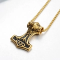 Goldene Thorshammer Mjölnir Halskette mit Wikinger-Runen an einer Vierkantkette - Thors Hammer Stil / Nur Anhänger (Keine Kette) / Gold