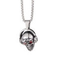 Detail of hip hop skull pendant with headphones and red cubic zirconia eyes on a box chain - Silver Skull with Headphones Pendant Only (Without Chain)