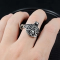 Vintage Thor's Hammer Mjolnir ring with skull element in retro silver titanium steel - US 8 / Antique Silver