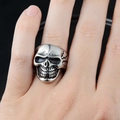 Gothic skull ring in vintage stainless steel with aged finish and carved side details - US 8 / Antique Silver