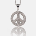 Hip hop silver peace sign pendant necklace with sparkling diamonds for men and women - Pendant Only (Without Chain)
