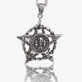 Collana hip hop con ciondolo pentagramma e teschio in acciaio argento vintage e incisioni - Solo ciondolo