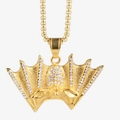 Hip-Hop-Fledermaus-Halskette in Gold-Finish mit funkelnden weißen Zirkonia-Kristallen - Nur Anhänger (Ohne Kette)