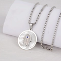 Hip hop style Hamsa hand pendant necklace in stainless steel with crystal eye and shell base - Silver Pendant Only (Without Chain)