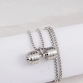 Polished silver dumbbell pendant necklace with bead chain for men and women - Single Pendant (No Chain) / Silver