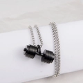Matte black dumbbell pendant necklace in stainless steel with a silver box chain - Single Pendant (No Chain) / Black