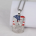 Hip hop eagle dog tag necklace in silver steel with American flag enamel and rhinestones - Pendant Only (Without Chain) / Silver