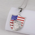 Detail of shield pendant featuring eagle head and American flag pattern with rhinestones - Silver Eagle Shield Pendant Only (Without Chain)