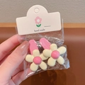Cute Korean floral hair clips in pink and beige colors for baby girls on a display card - Two-Piece Set / Yellow Flower