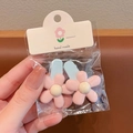 Cute pink floral hair clips set for girls with light blue duckbill clip and handmade card - Two-Piece Set / Pink Flower