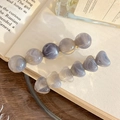 Elegant mauve grey marble heart and round bead hair clips set on gold duckbill base - Marble Gray