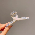 Grande molletta per capelli in acetato marmorizzato con finitura perlata blu e bianca - Blu Sale Marino