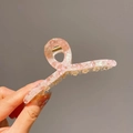 Pink acetate hair claw clip with shell texture pattern for elegant summer hairstyles - Shrimp Pink