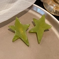 Minimalist green star-shaped hair clips with a marble texture finish for girls - Mustard Green