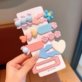 7-piece colorful macaron flower and heart hair clip set on a display card - Pink Series