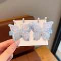 Paire de barrettes papillon bleu clair avec ailes en maille irisée et perles blanches - 2# Bleu