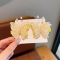 Par de pinzas para el pelo con mariposa amarilla bordada y perlas elegantes - 3# Amarillo