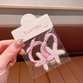 Pair of cute pink glitter star hair clips for girls in transparent retail packaging - Pink Hair Ring