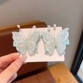 Par de pinzas para el cabello de mariposa en malla azul claro con lentejuelas y perlas - 6#Verde