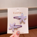 Set of two purple glittery starfish hair clips for girls with iridescent resin finish - Purple Hair Clip