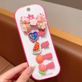 Set di 5 mollette per capelli bimba con fiocco rosa, cuore e motivi di frutta - 5# Serie Rosa