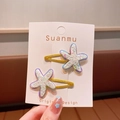Cute purple starfish hair clips with glitter finish for girls on display card - Yellow Hair Clip
