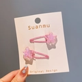 Paire de barrettes à cheveux roses pailletées en forme d'étoile pour petites filles - Étoile