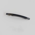Detail view of handmade black acetate hair barrette with France Handmade silver lettering - Navy Blue (Approx 10.5cm Length)