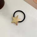 Elastic black hair tie featuring a golden brushed metal star charm for women - Gold Five-pointed Star