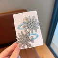 Mollette per capelli a fiocco di neve per bambine con strass e base in tessuto blu - Argento / Fermagli BB