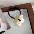 Elegant high-elastic brown hair tie with a brushed golden metal flower charm for women - Gold Flower