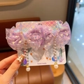 Barrettes sirène lavande avec nœud en tulle pailleté et pompons de perles pour filles - Violet