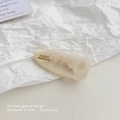 Water-drop shaped cream marble resin hair clip with handmade lettering and smooth finish - Cream
