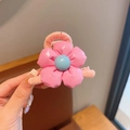 Sweet pink 3D flower hair claw clip for girls with blue core and knit fabric wrap - Pink