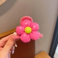 Pink cartoon flower hair tie for girls featuring a 3D floral design and matte finish - Rose Red