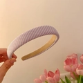 French style sponge headband with light purple and pink plaid woven fabric design - Pink Purple Plaid