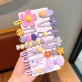 Set de 14 pinzas para el pelo para niñas con flores y estrellas en tonos macarrón - Serie Púrpura