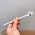 Épingle à cheveux élégante muguet avec feuilles vertes et pompon pour coiffure Hanfu - Style Muguet Blanc Crème (1)