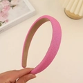 French style sponge headband in rose pink woven fabric for high cranial top look - Rose Red