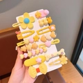 Lindo set de pinzas para el pelo con flores amarillas y rosas para niñas y lazos - Serie Amarilla